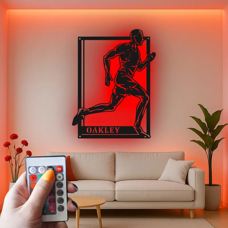 Cartel de metal personalizado para corredor | Decoración mural retroiluminada con LED para gimnasio y hogar | Regalo de maratón para atleta | Decoración deportiva moderna
