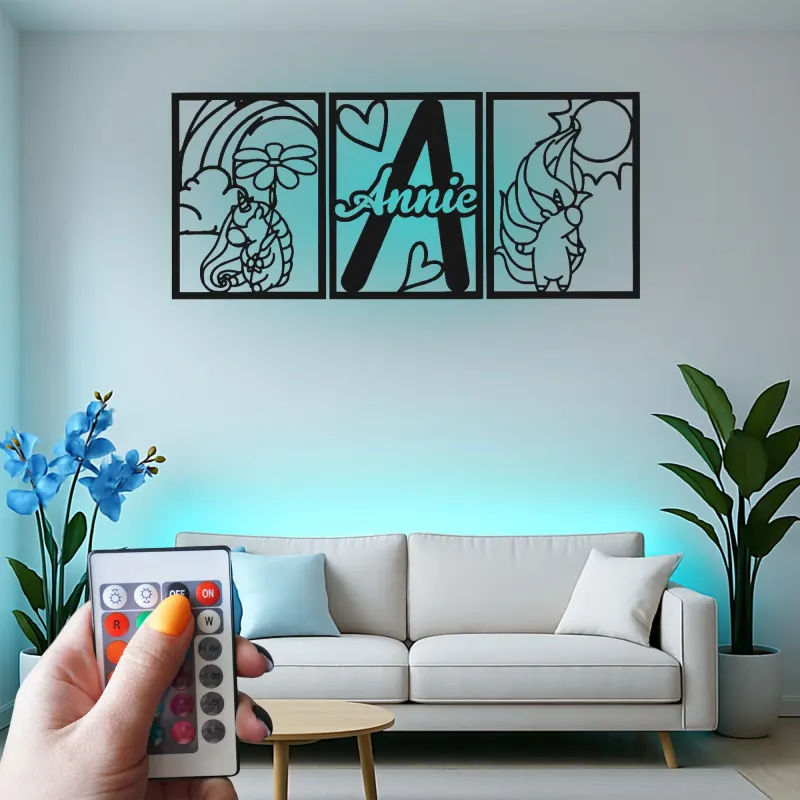 Custom Unicorn Led Light Metal Wall Art Personalized Gift for Kids Bedroom Decor with Name and Initial