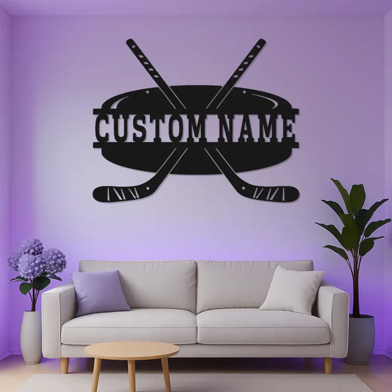 Insegna con Nome Personalizzato per Hockey con Luci LED | Insegna in Metallo Personalizzata | Regalo per Giocatori di Hockey per Stanza da Gioco e Decorazione per Camera da Letto