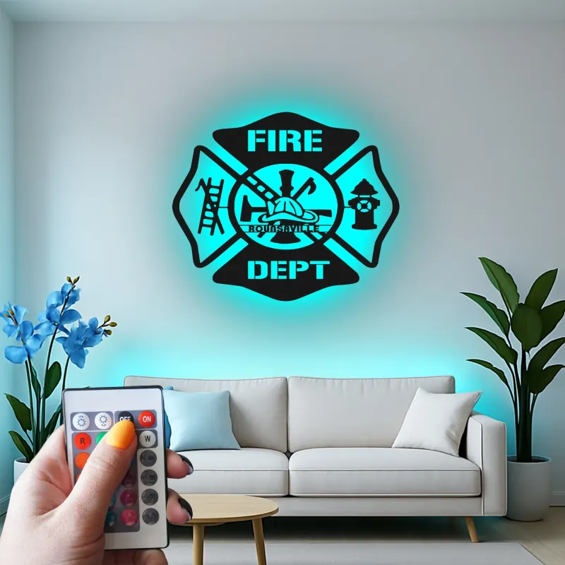 Custom Firefighter LED Sign | Personalized Metal Wall Art | Fire Station Decor & Fireman Gift