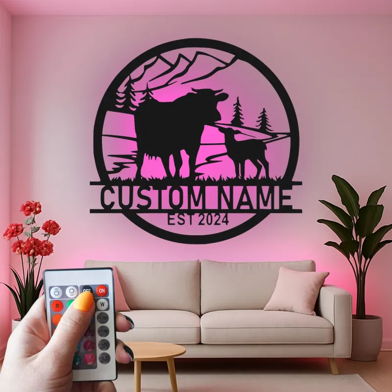 Custom Farm Scene Led Light Metal Wall Art Personalized Rancher Gift Rustic Home Decor for Farmhouse