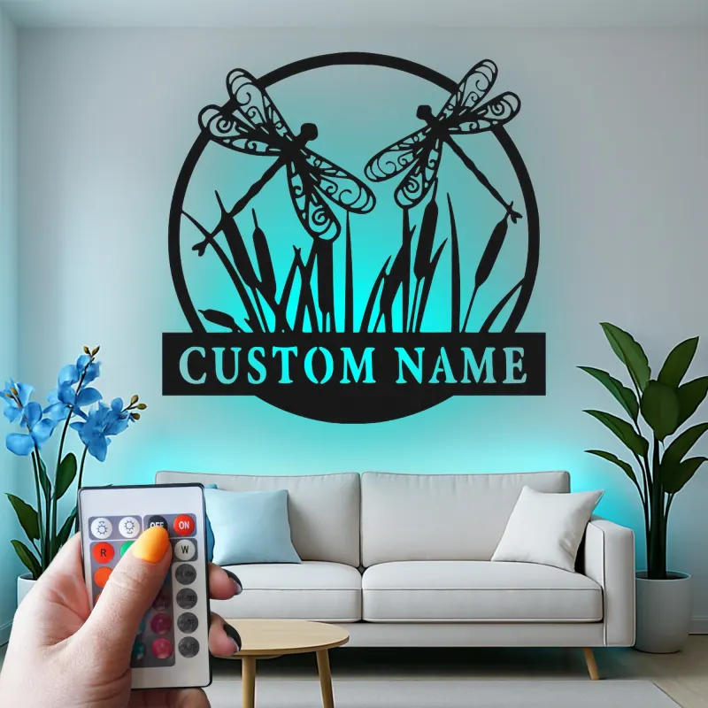 Insegna in metallo LED a forma di libellula personalizzata, regalo per amanti della natura, decorazione per camera da letto o giardino