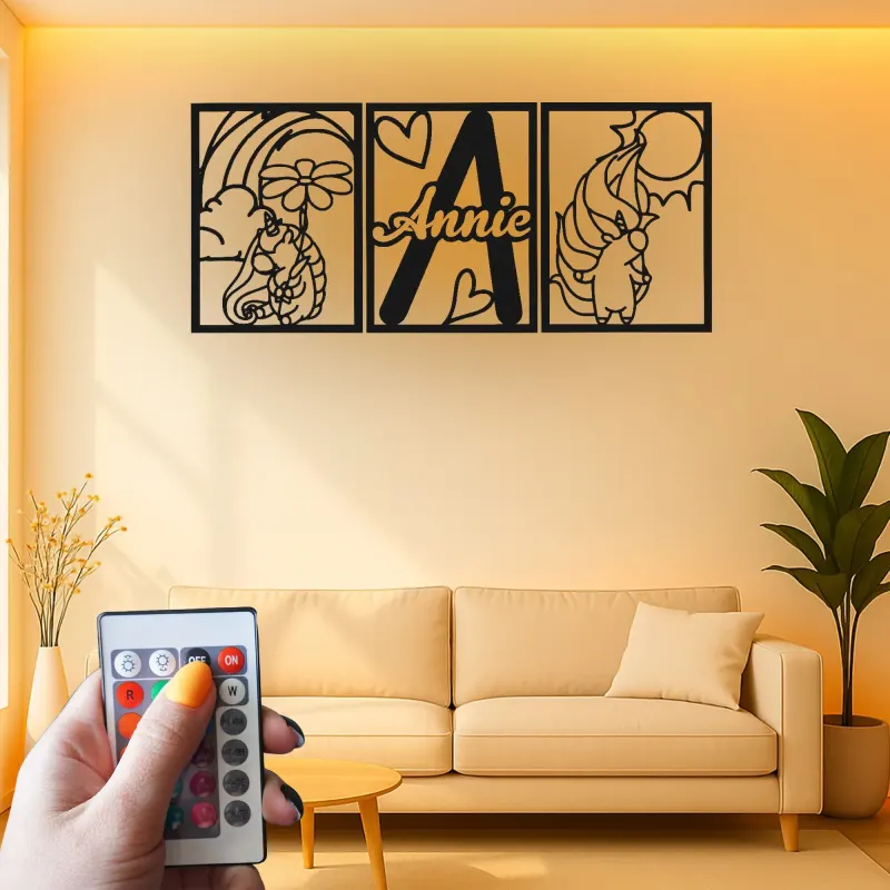 Custom Unicorn Led Light Metal Wall Art Personalized Gift for Kids Bedroom Decor with Name and Initial