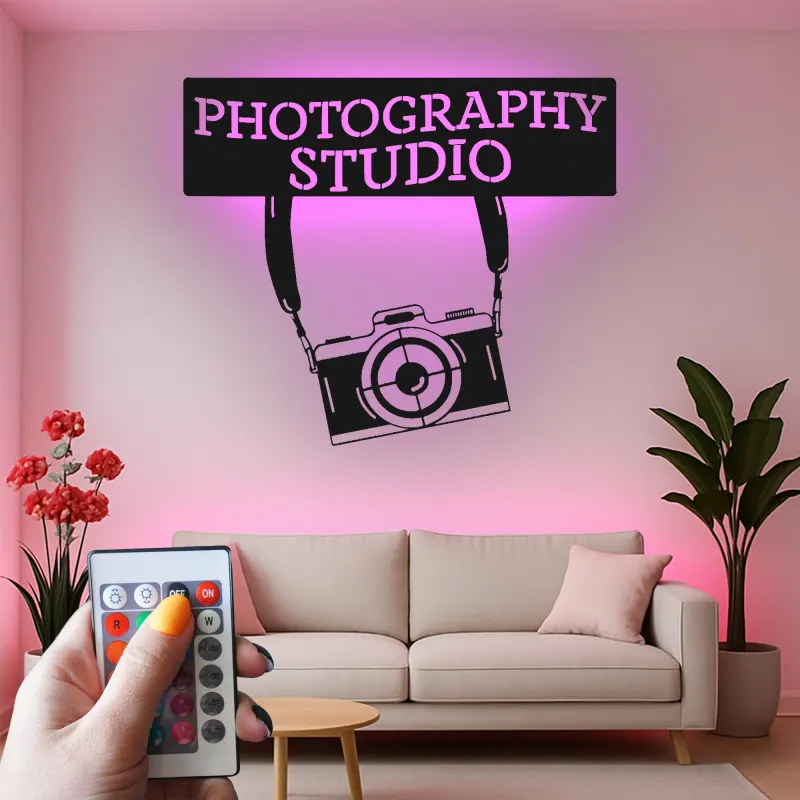 Fotostudio-Schild | Individuelle Vintage-Kamera LED-Wandkunst | Metall-Dekoration für Fotografen-Geschenk