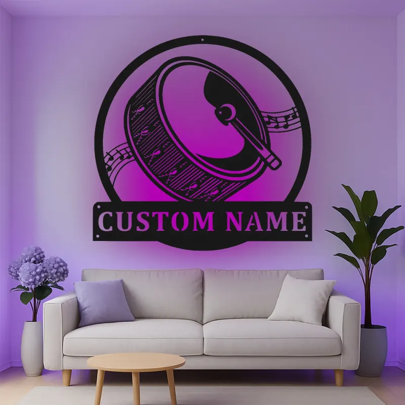 Cartel de metal LED de batería Regalo para músico con nombre personalizado Decoración de sala de música