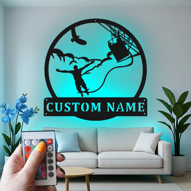 Custom Bungee Jumping Led Light Metal Wall Art Adventure Gift for Thrill Seekers Unique Man Cave Decor