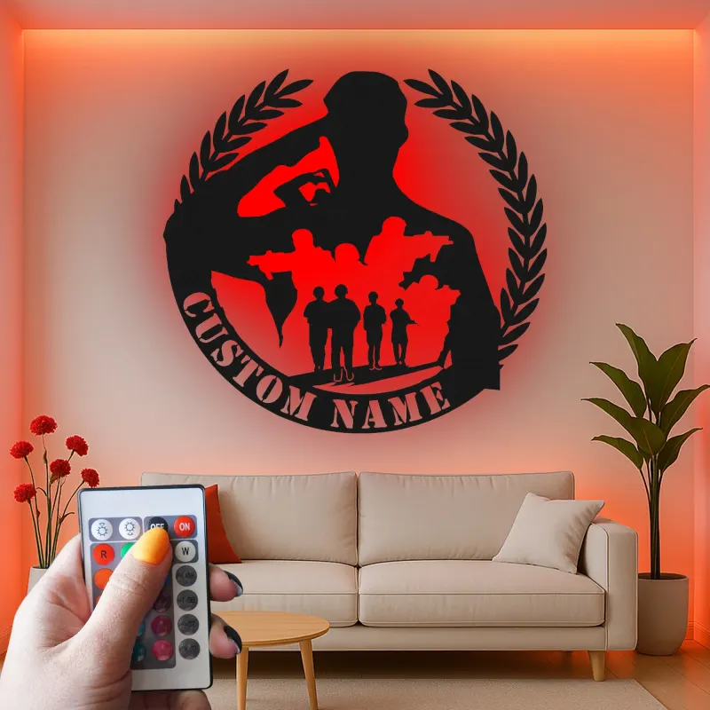 Panneau LED Soldat Saluant | Hommage Militaire Personnalisé | Décoration de Nom de Vétéran sur Mesure | Art Murale Patriotique