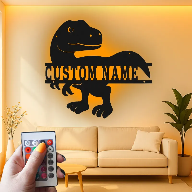 Insegna in metallo LED personalizzata con dinosauro per decorare la stanza dei bambini, regalo unico per amanti dei dinosauri
