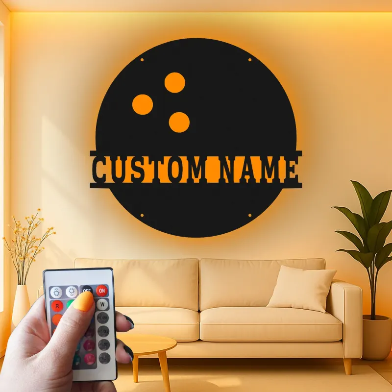 Insegna in metallo personalizzata con luce LED per palline da bowling, regalo personalizzato per appassionati di bowling, decorazione per sala giochi