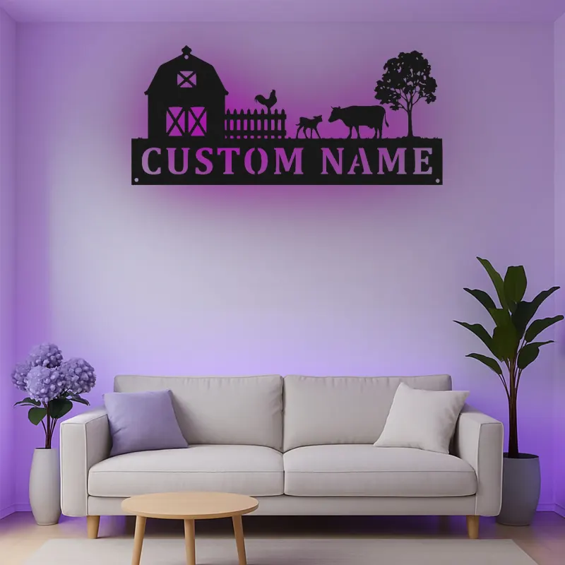 Décoration murale en métal personnalisée avec scène de ferme et rétroéclairage
