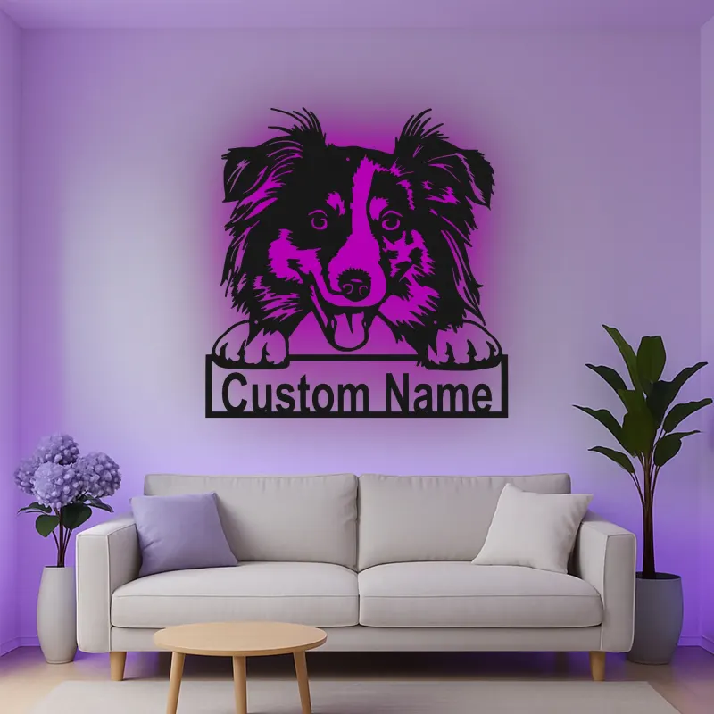 Décoration murale en métal LED personnalisée Border Collie pour les amoureux des chiens 2