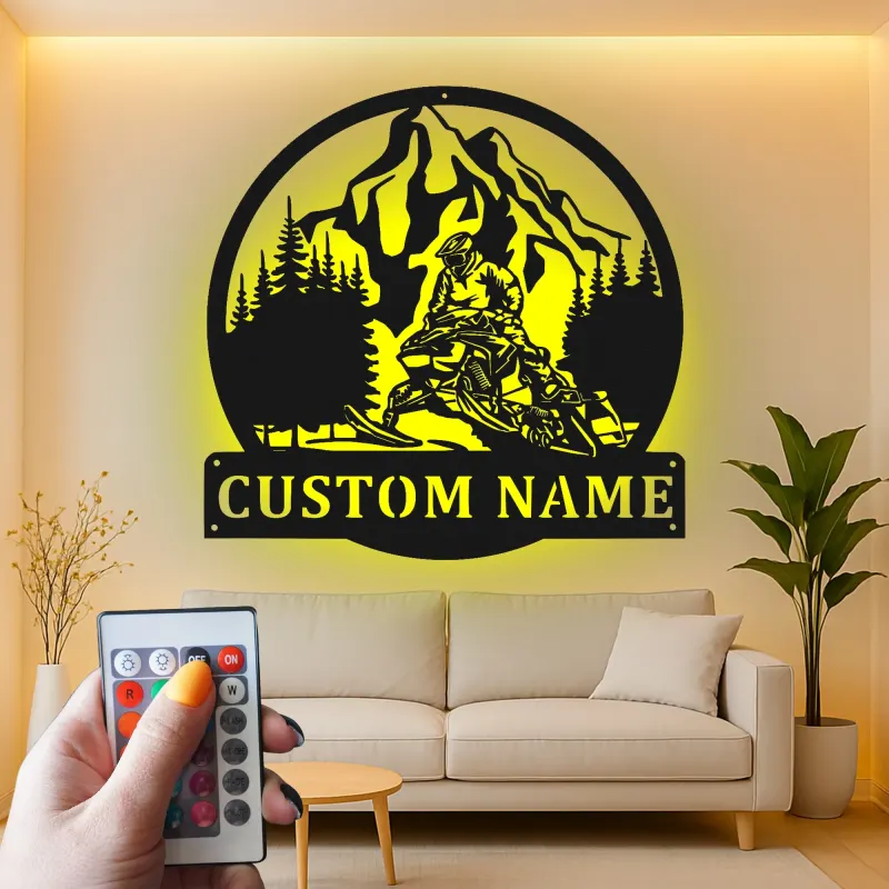 Custom Snowmobile Metal Sign | LED Backlit Wall Art | Personalized Rider Gift for Cabin & Garage Decor