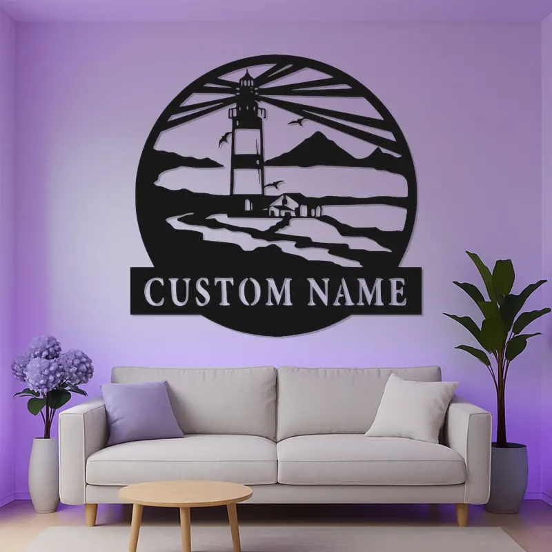 Custom Lighthouse Sign | LED Metal Wall Art | Coastal Beach House Decor | Personalized Nautical Gift
