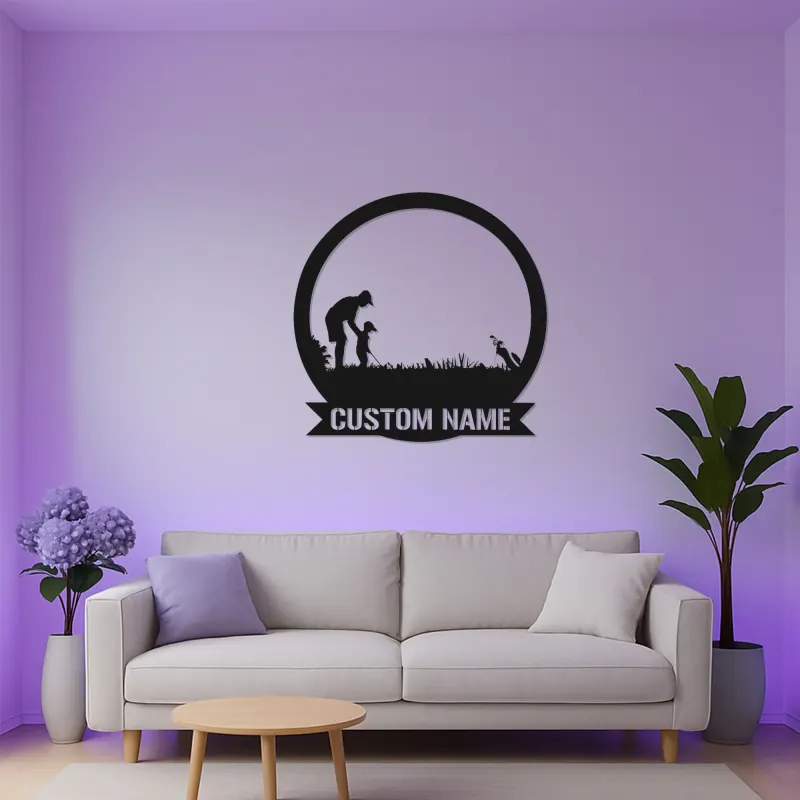 Arte da parete LED in metallo da golf personalizzata | Insegna personalizzata padre e figlio | Regalo per papà golfista | Decorazione man cave e home bar