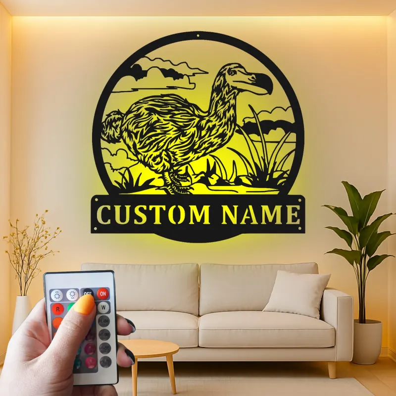 Insegna in metallo LED personalizzata per Dodo - Regalo unico per amanti della natura - Decorazione per soggiorno o ufficio