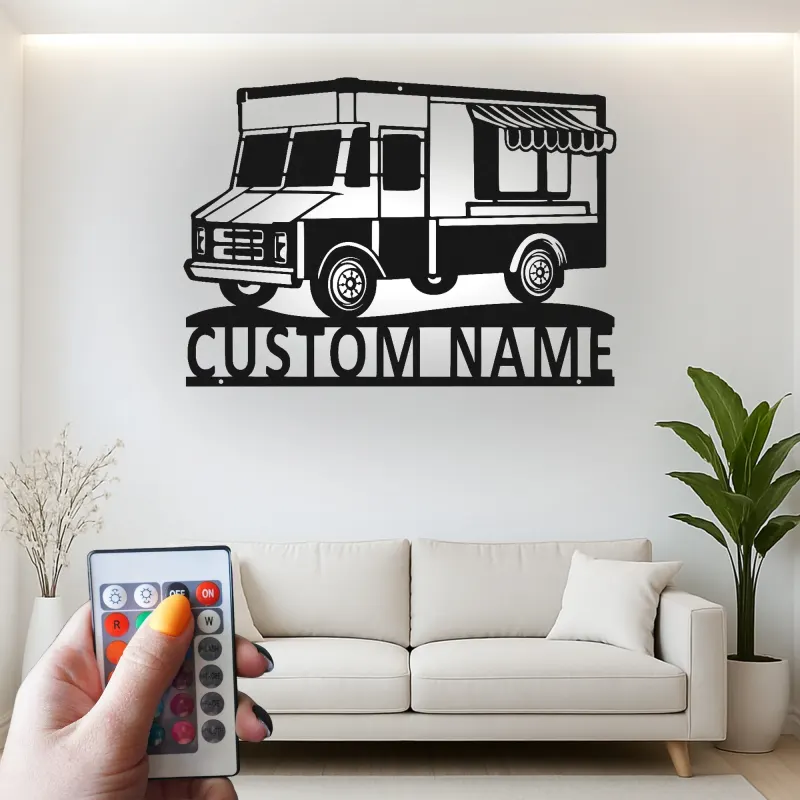 Personalized Food Truck Sign | Backlit LED Metal Wall Art | Custom Restaurant & Kitchen Decor | Chef Owner Gift
