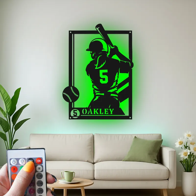 Enseigne LED personnalisée pour joueuse de softball | Décoration murale en métal avec prénom | Cadeau pour athlète