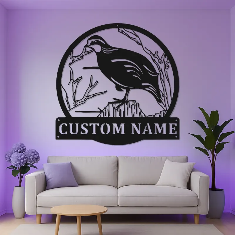 Cartel de metal personalizado de codorniz de California | Arte mural iluminado con LED de vida silvestre | Decoración personalizada para cabañas | Regalo rústico para el hogar