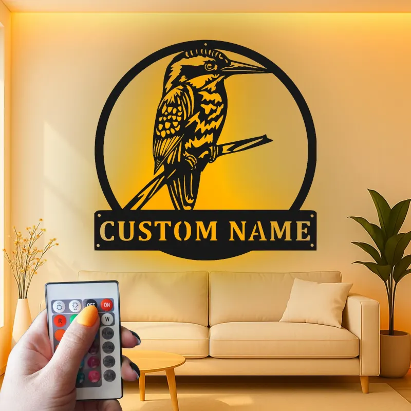 Custom Kingfisher Led Light Metal Wall Art Personalized Nature Lover Gift Living Room or Garden Decor