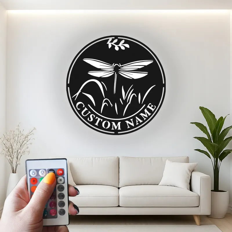 Décoration murale en métal LED personnalisée Libellule Cadeau pour amoureux de la nature Décor de jardin ou patio 1