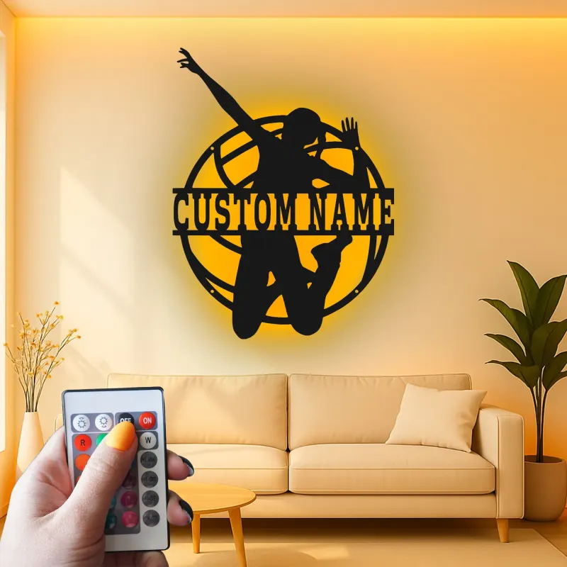 Custom Volleyball Player Led Light Metal Wall Art Personalized Sports Gift for Athletes Game Room Decor 1