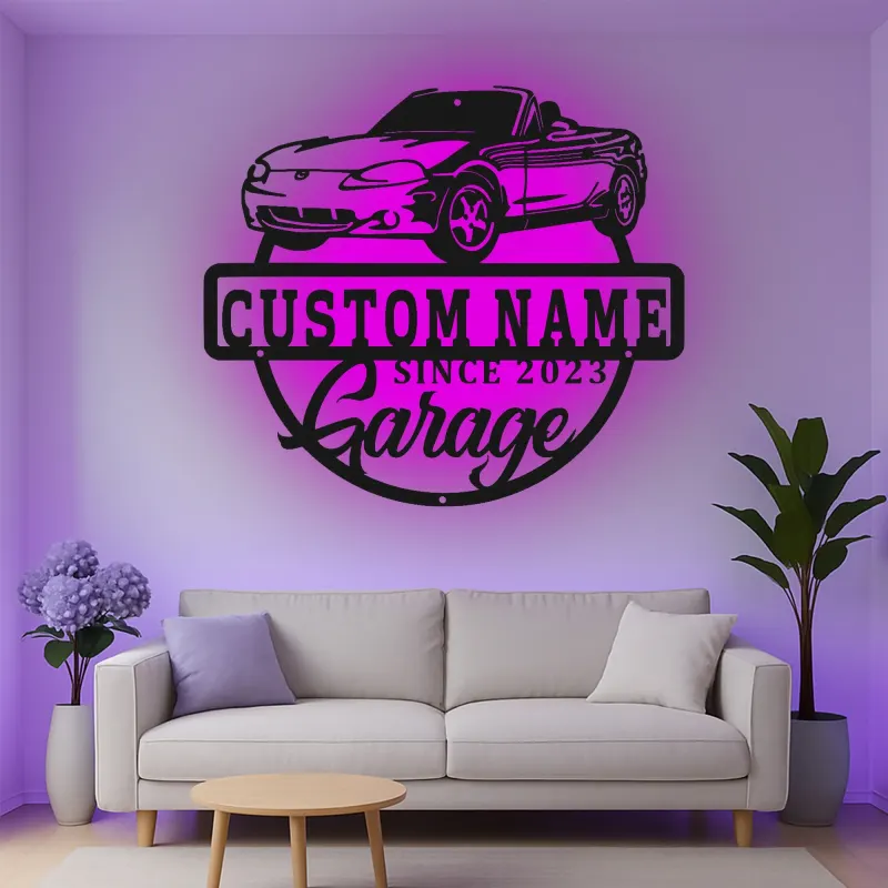 Décoration murale en métal personnalisée avec rétroéclairage LED pour voiture décapotable - Cadeau personnalisé pour les passionnés de voitures