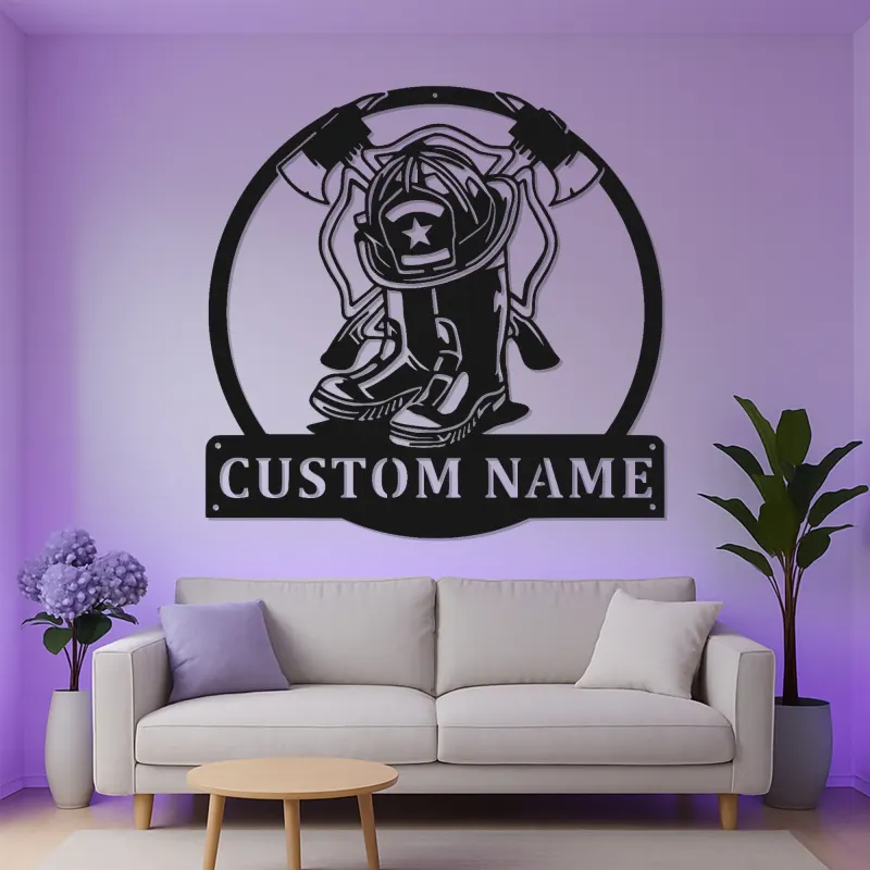 Cartel LED de Bombero Personalizado | Decoración Mural de Metal Personalizada | Decoración de Departamento de Bomberos y Regalo para Bombero