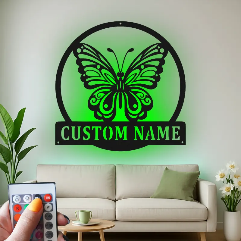 Personalisierte Schmetterling LED Metall-Wandkunst Geschenk für Naturfreunde Schlafzimmer oder Garten Dekoration