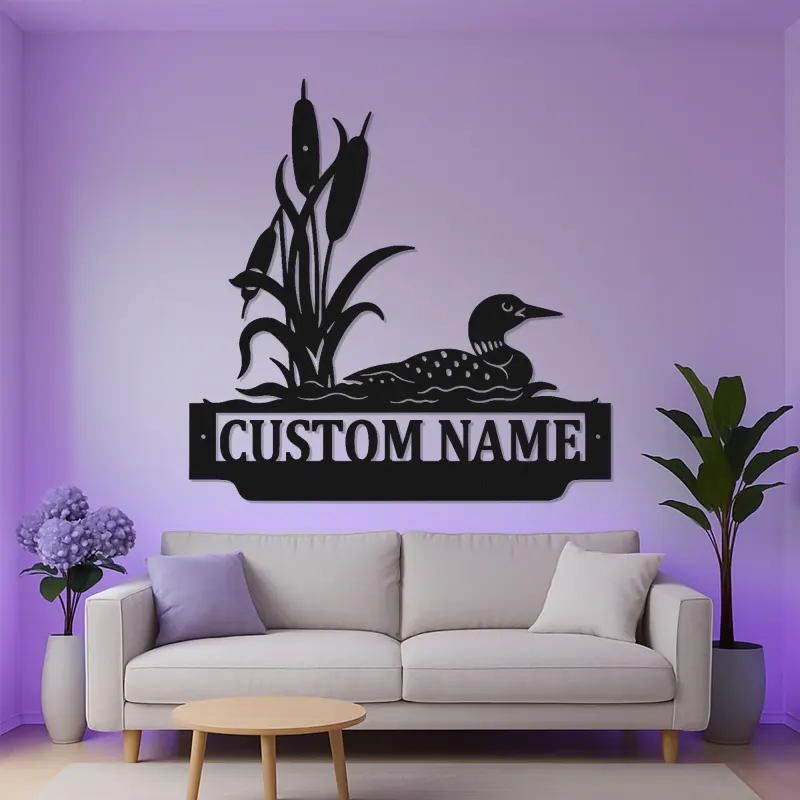 Panneau en métal Loon personnalisé | Décor de maison de lac rétroéclairé LED | Plaque de cabine personnalisée | Art mural sauvage rustique