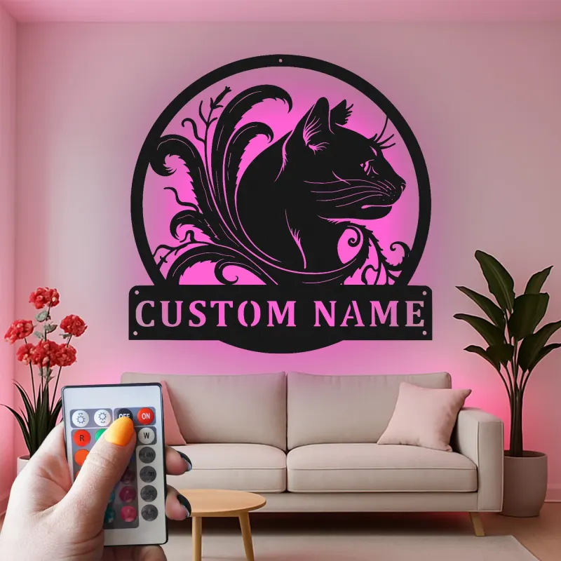 Insegna in metallo LED personalizzata per gatti - Regalo per amanti dei gatti - Decorazione per camera da letto o soggiorno