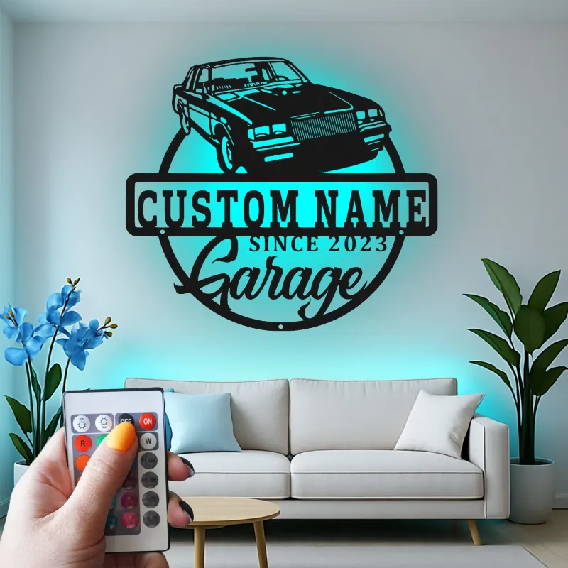 Cartel de metal LED de coche clásico personalizado regalo de garaje para entusiastas del automóvil decoración de man cave 7