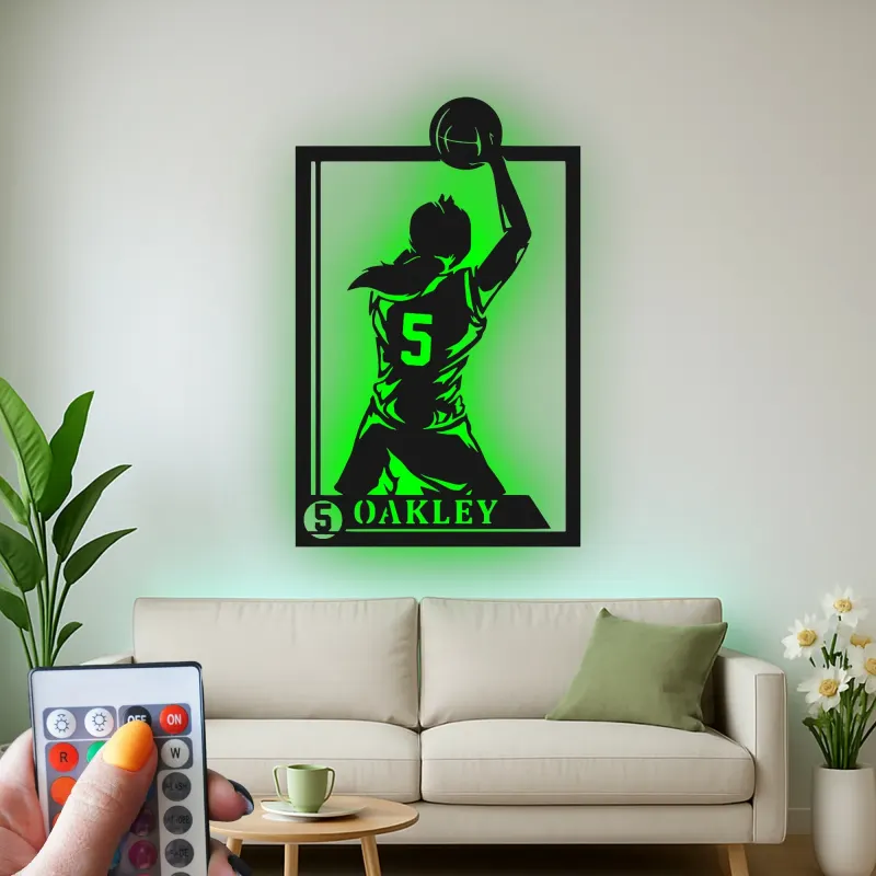 Cartel de metal LED personalizado de jugador de baloncesto - Regalo deportivo para atletas - Decoración de sala de juegos 2