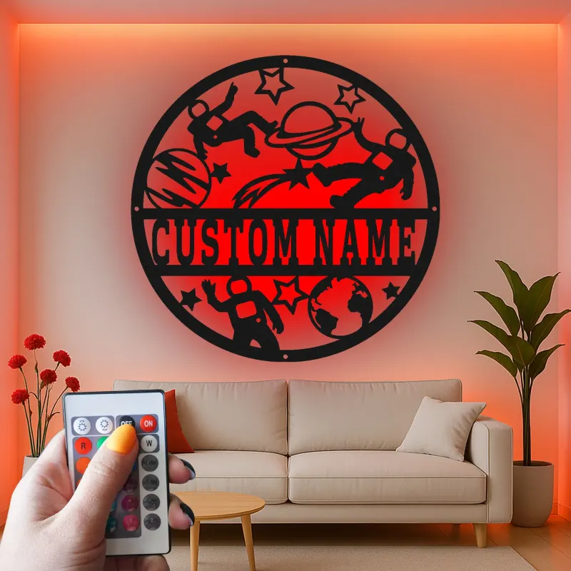 Custom Astronaut Space Adventure Led Light Metal Wall Art Personalized Gift for Kids Bedroom or Nursery Decor