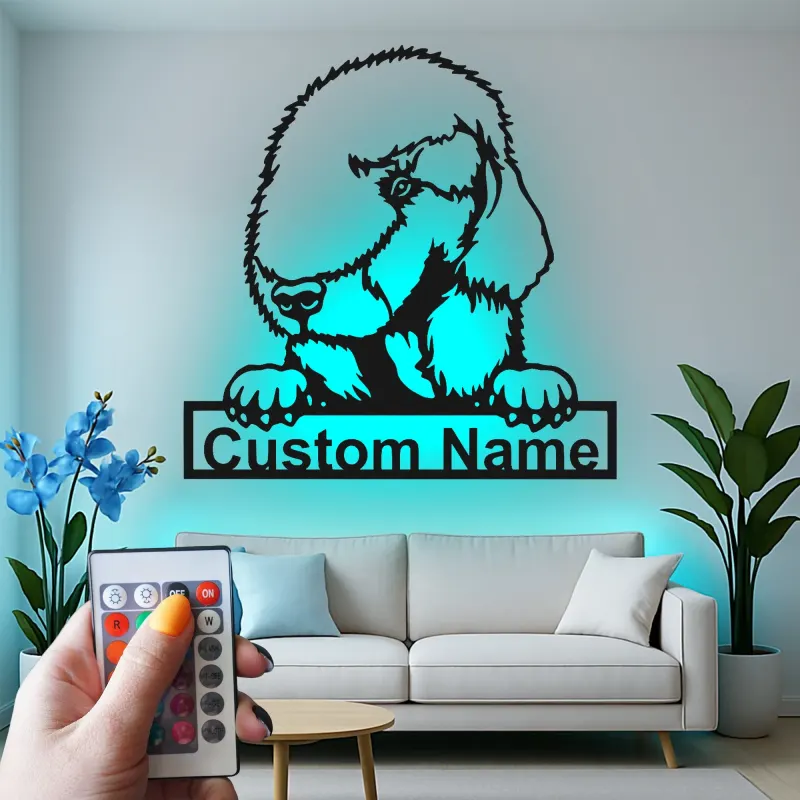 Insegna in metallo personalizzata con luce LED a forma di cane pastore regalo per amanti dei cani decorazione per soggiorno 1