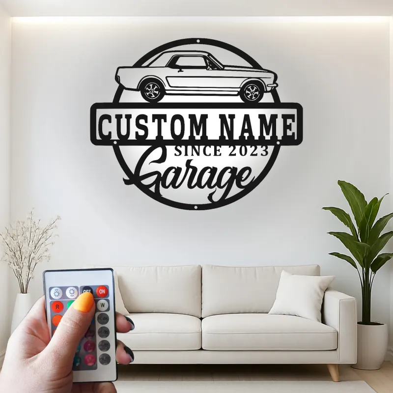 Décoration murale en métal personnalisée avec voiture classique et rétroéclairage LED - Cadeau pour passionnés de voitures, décoration de garage