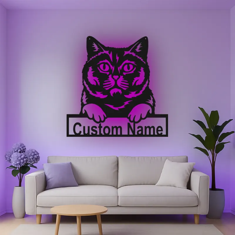 Personalisierte LED-Metall-Wandkunst mit Katze – Geschenk für Katzenliebhaber für Wohn- oder Schlafzimmer 1