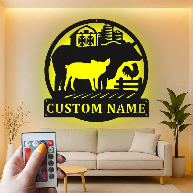 Cartel de metal LED personalizado con animales de granja, regalo para agricultores, decoración rústica de granja
