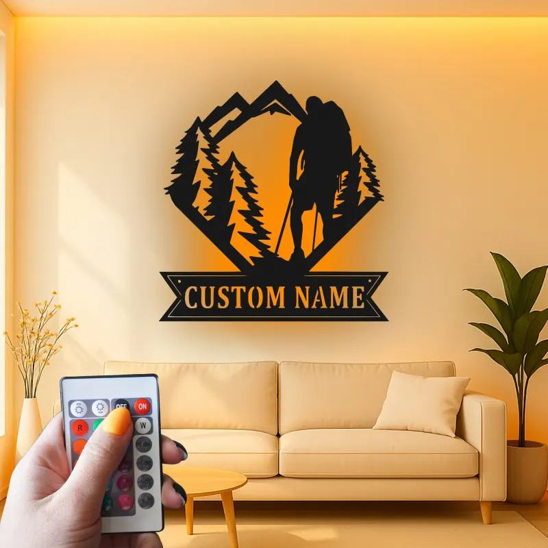 Cartel de metal personalizado de senderismo con LED | Decoración de montaña personalizada | Letrero regalo para amantes del aire libre