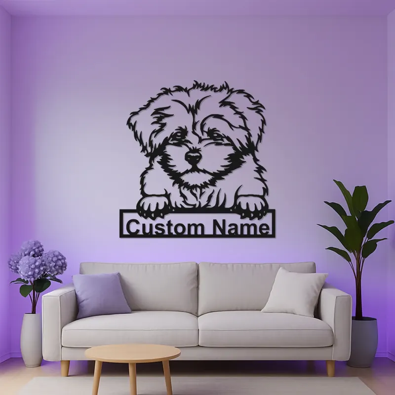 Panneau LED personnalisé Maltese | Décoration murale en métal pour chien | Cadeau pour les amoureux des chiots | Décor mémorial pour animaux