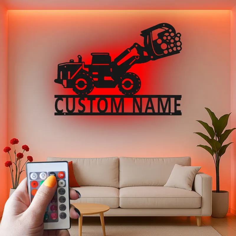 Cartel de metal LED personalizado de excavadora para entusiastas de la construcción, regalo para decoración de garaje o habitación infantil