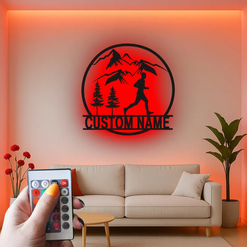 Custom Trail Runner Metal Art | Personalized LED Sign for Mountain Runner | Hiking & Outdoor Wall Decor Gift