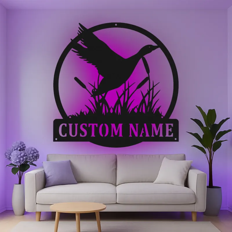 Cartel de metal LED de silueta de pato personalizado Regalo para amantes de la naturaleza Decoración rústica del hogar