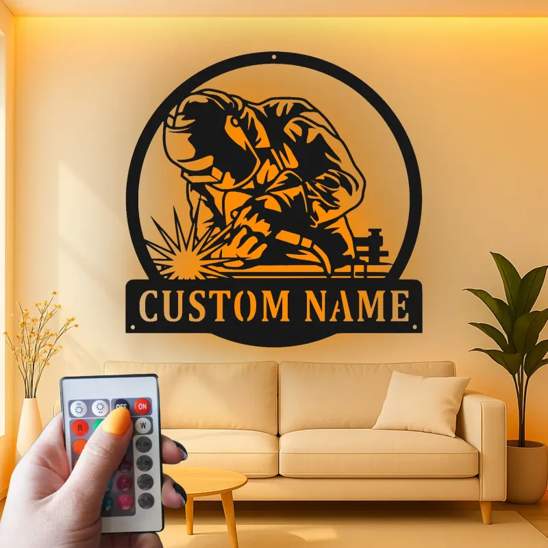 Décoration murale en métal LED personnalisée pour soudeurs - Cadeau de garage pour passionnés de soudure