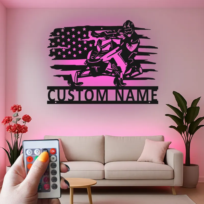 Custom Snowmobile Rider Metal Sign | Personalized LED Wall Art | Winter Sports Gift for Riders & Garage Decor