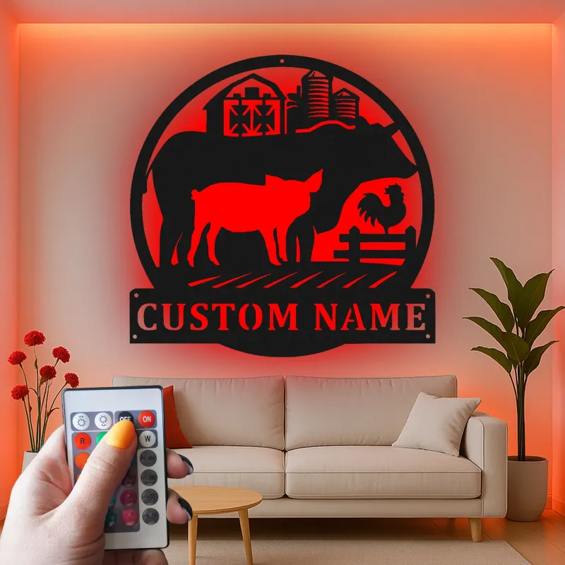 Cartel de metal LED personalizado con animales de granja, regalo para agricultores, decoración rústica de granja