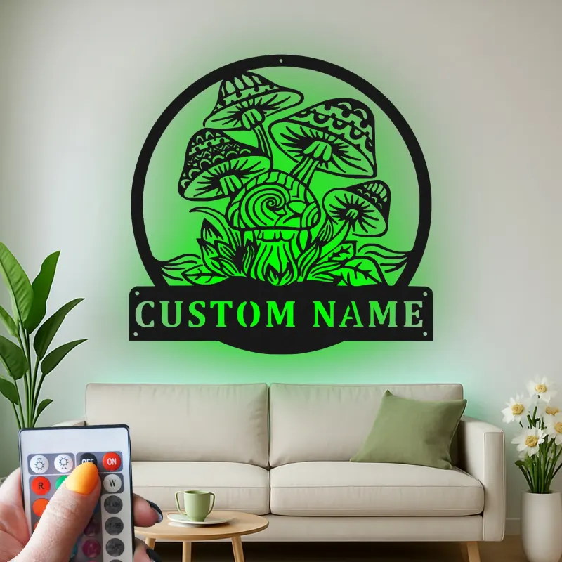 Custom Mushroom Metal Sign | Personalized LED Wall Art | Whimsical Fungi Decor for Bedroom | Psychedelic Nature Lover Gift