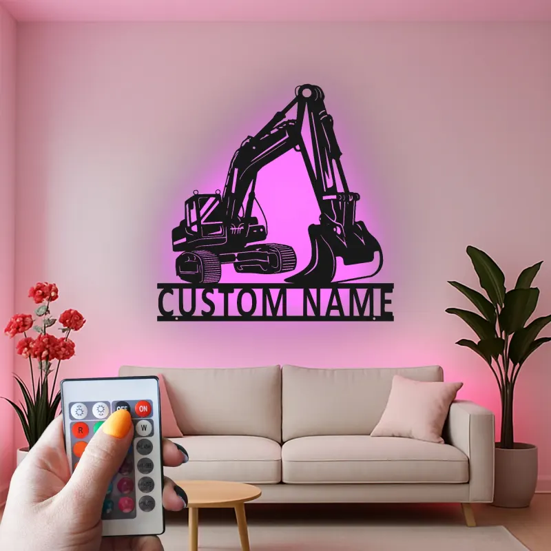 Custom Excavator Metal Sign | LED Light Wall Art | Construction Decor | Gift for Equipment Operator | Personalized Garage Sign