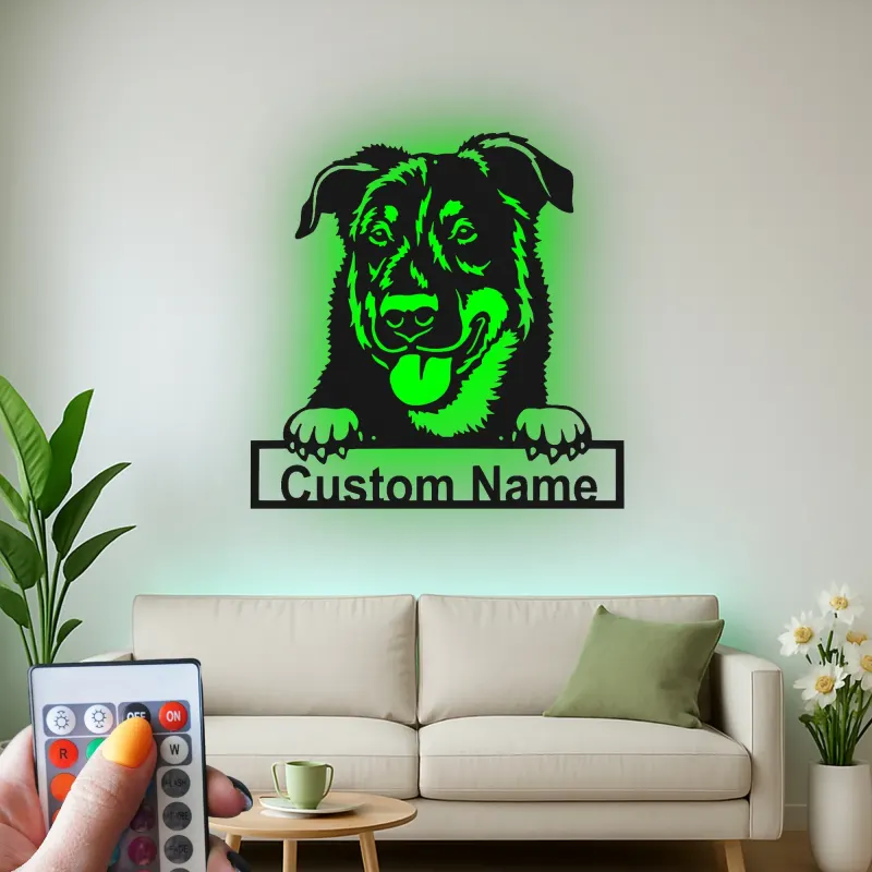 Insegna in metallo LED personalizzata per cani - Regalo per amanti dei cani, decorazione per soggiorno o ingresso