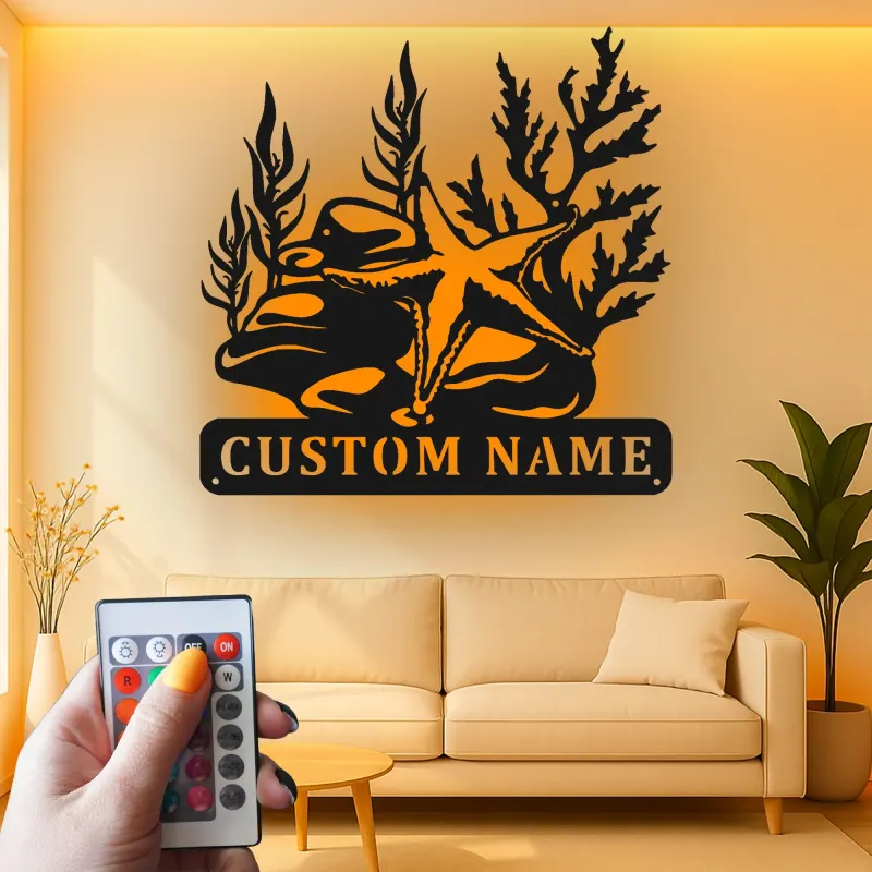 Custom Starfish Metal Sign | LED Ocean Reef Wall Art | Personalized Nautical Decor for Beach House | Coastal Marine Life