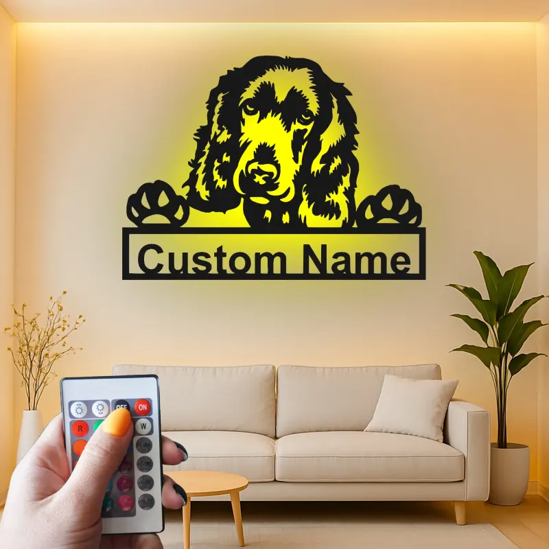 Cartel de metal LED personalizado de Cocker Spaniel - Regalo para amantes de los perros - Decoración para el salón